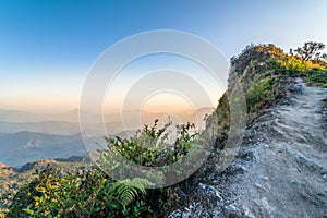 View of Phu Chi Dao with the layers of mountain in Chiang Rai, Thailand.