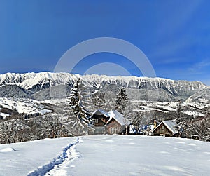View Piatra Craiului Mountain from Fundata,Romania
