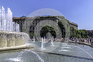 View of Piazza Castello from the fountain, Milan, Italy