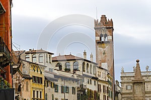 View of the Piazza delle Erbe in center of Verona