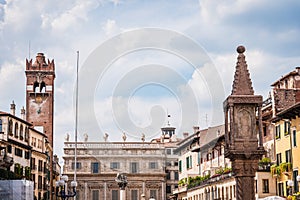 View of Piazza delle Erbe with Palazzo Maffei in Verona, Veneto, Italy, Europe, World Heritage Site