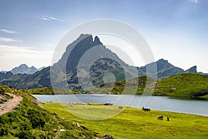 View of the Pic du Midi d`Ossau in the French Pyrenees
