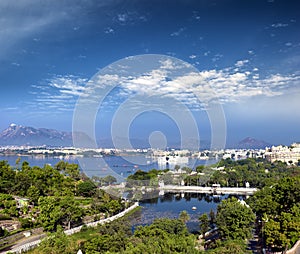 View of Pichola lake and Udaipur city India Rajasthan