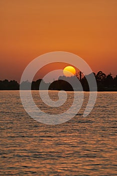 View of a pictoresque canal in the Danube Delta at sunset, Romania