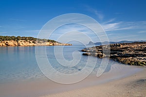 view of the pictureque cove at Cala Bassa on Ibiza Island