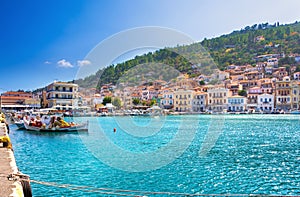 View of the picturesque coastal town of Gythio, Peloponnese.