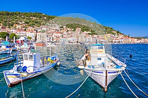 View of the picturesque coastal town of Gythio, Peloponnese, Greece