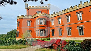 View of the picturesque fabulous castle Hradek u Nechanic in early autumn in  Czech Bohemia