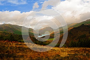 View of the picturesque hillside above Loch Lubnaig in the Trossachs region of Scotland photo