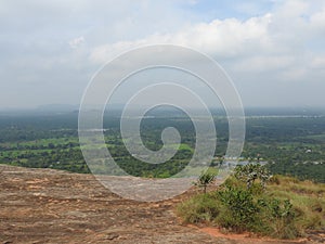 The view on the Pidurangala mountain from Sigiriya Rock or Sinhagiri aerial panoramic, Dambulla in Sri Lanka