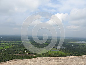 The view on the Pidurangala mountain from Sigiriya Rock or Sinhagiri aerial panoramic, Dambulla in Sri Lanka