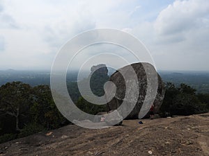 The view on the Pidurangala mountain from Sigiriya Rock or Sinhagiri aerial panoramic, Dambulla in Sri Lanka