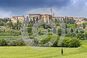 View on Pienza, a town and comune in the province of Siena, in the Val d`Orcia in Tuscany, central Italy photo