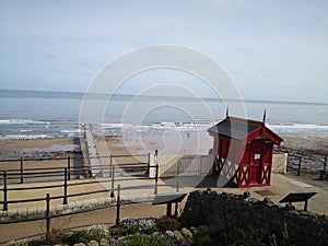 View of pier and old tramway, Saltburn by the sea, Teesside, England, UK photo