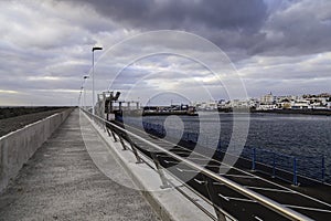 View from the pier of the port Puerto de las Nievas to the houses on the mainland. photo