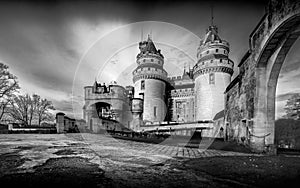 View of the Pierrefonds castle in the Oise in France.