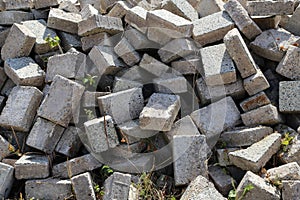 View of a pile of concrete bricks