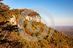 View of Pilot mountain in the fall in North Carolina