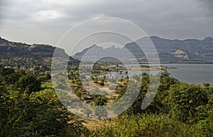 View of a Pimmpalgaon Joga dam and Harishchandra Garh