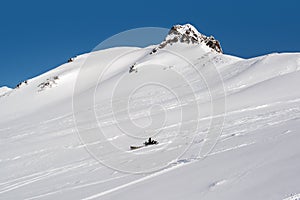 View of Pinachevsky pass and snowmobile photo