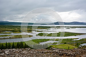 View of Pingvellir or Thingvellir National Park in Iceland