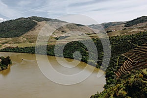 View from Pinhao village in Portugal to Douro valley and river