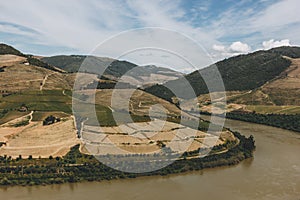 View from Pinhao village in Portugal to Douro valley and river