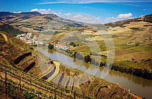 View from Pinhao village to Douro valley and river, Portugal