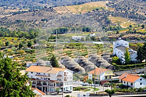 View from Pinhel Castle upon wine storage tanks, Portugal