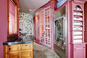 View of pink storage built-ins