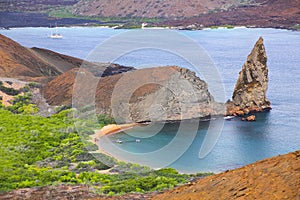 View of Pinnacle Rock on Bartolome island, Galapagos National Pa