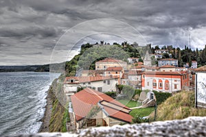 View of Piran under a threatening sky, Slovenia