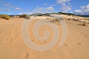 View of Piscinas Dune in Sardinia, a natural desert