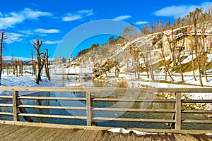 Winter view of park near Postojna cave with Pivka riverbed Slovenia photo