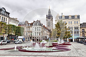 View from Place d'Armes square on Belfry of Douai