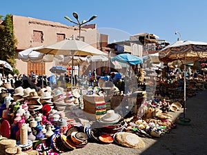 View of Place des Epices, spices' market, in the souk of Marrakech, Morocco.