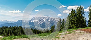 View from Planai mountain on Dachstein am Ramsau rocks in Alps in Austria.