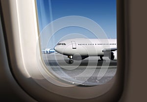 View of plane through window