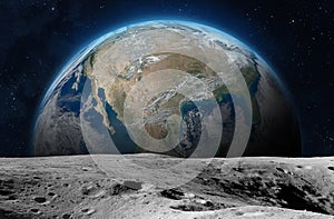 Moon surface and planet Earth photo