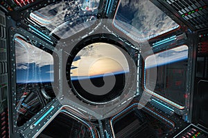 View of planet Earth from a space station window 3D rendering elements of this image furnished by NASA