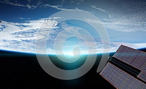 View of planet Earth from a space station window during a sunrise 3D rendering elements of this image furnished by NASA