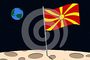 View of planet Earth from the surface of the Moon with the Macedonia flag and holes on the ground