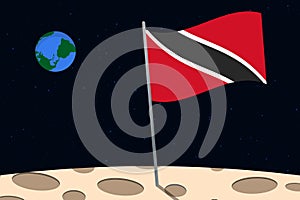 View of planet Earth from the surface of the Moon with the Trinidad and Tobago flag and holes on the ground
