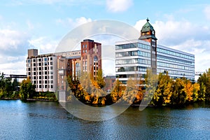 View of the Plange Muehle (Weizenmuehle) in Duesseldorf from the harbour tip photo