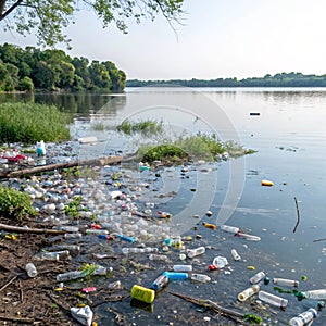 Plastic pollution in water with waste
