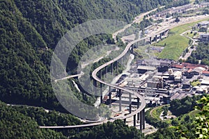 View from Plateau d`Assy Plaine-Joux upon motorway E25, France