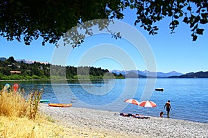 A view from Playa Bonita beach by the Nahuel Huapi Lake in Bariloche.