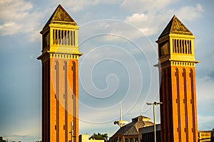 View of the Plaza de Espana Venetian Towers. Catalonia, Spain. Spanish Sqare - Plaza de Espana photo