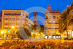 View of Plaza de la Reina in night. Valencia