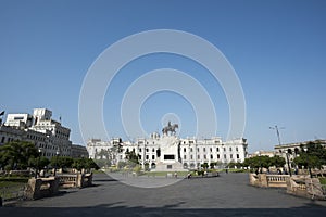 View of the Plaza San Martin in the Historic Centre of Lima, Peru, a UNESCO World Heritage Site.